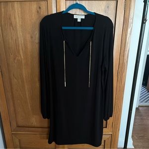Michael Kors Dress SZ XL Black with Gold Chain Detail at Neck Extra Large